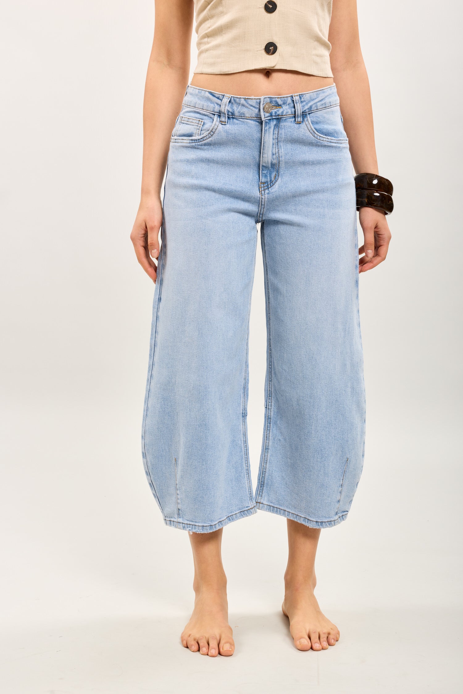 Toxik3 pantalon cropped balloon en jean stretch