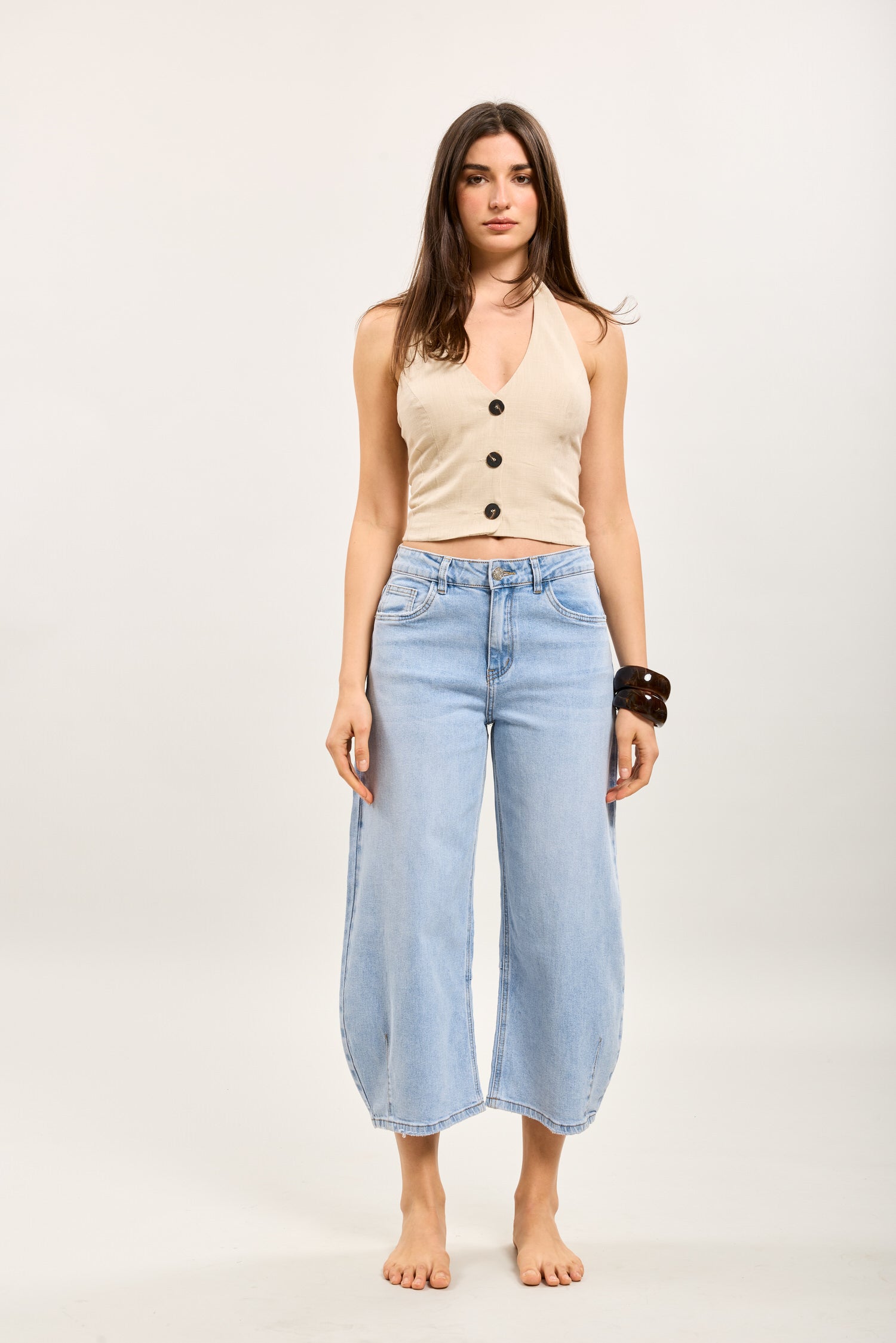Toxik3 pantalon cropped balloon en jean stretch