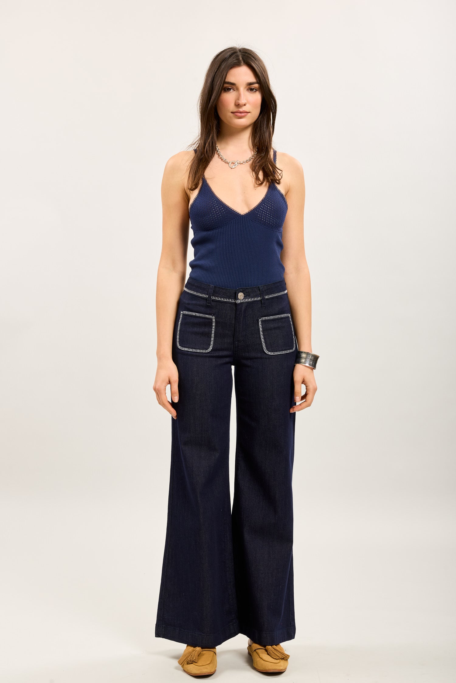 Toxik3 wide stretch denim pants with stitching pockets