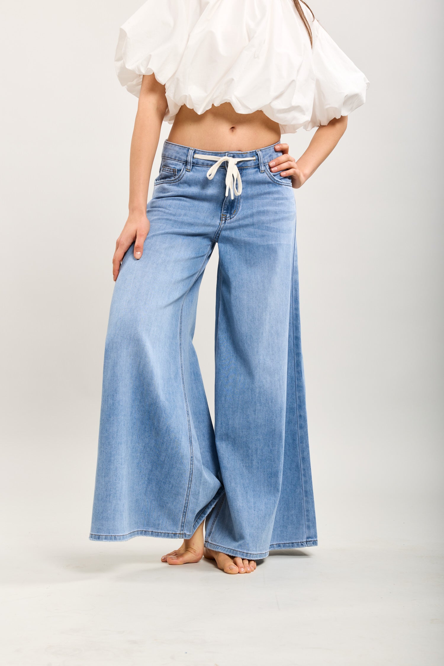 Toxik3 Lyocell denim palazzo pants lace-up waist