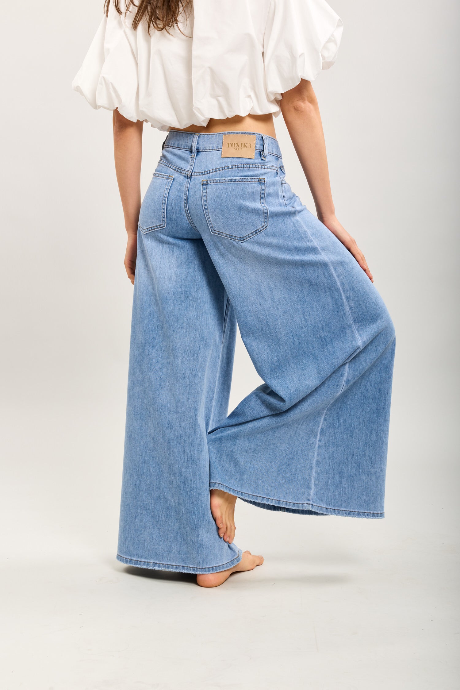 Toxik3 Lyocell denim palazzo pants lace-up waist