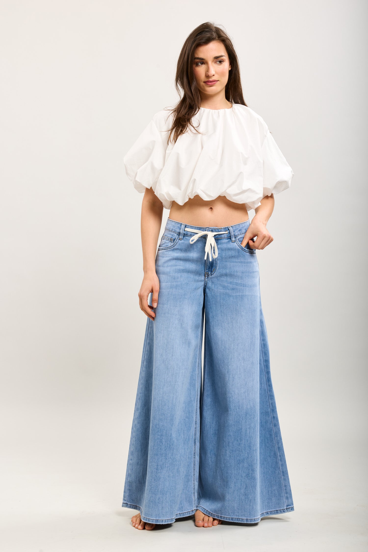 Toxik3 Lyocell denim palazzo pants lace-up waist