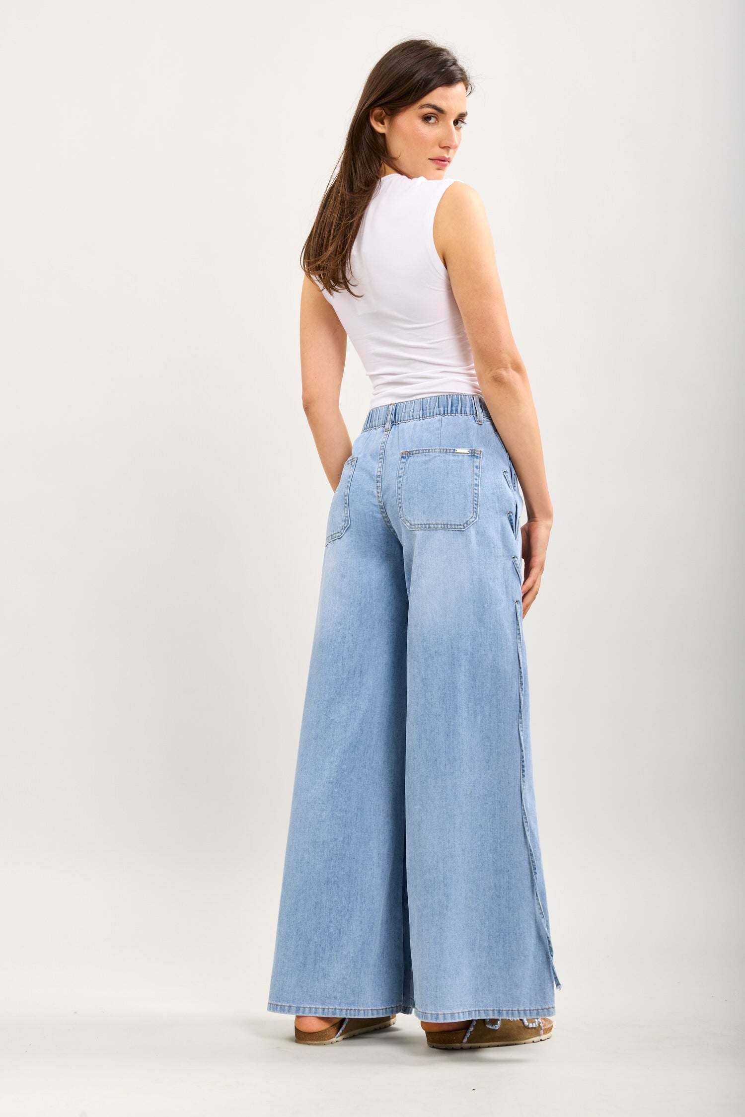 Toxik3 extra-wide stretch denim pants with side lace details