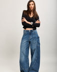 Toxik3 pantalon jean stretch balloon découpes denim