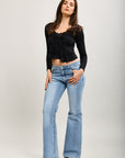 Toxik3 pantalon jean bootcut denim stretch taille basse