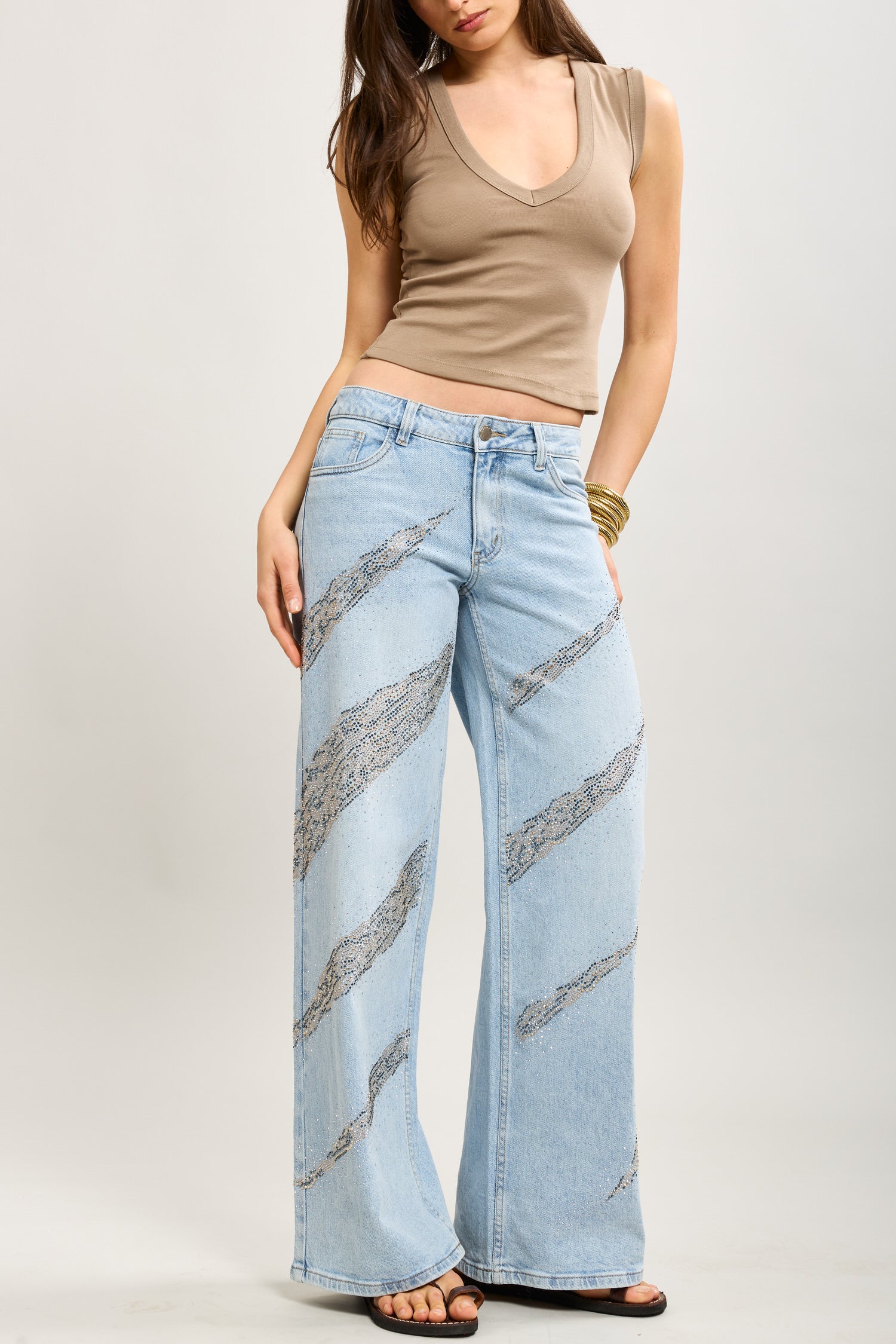 Toxik3 wide pants in stretch camo rhinestone denim