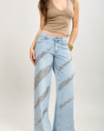 Toxik3 pantalon wide en jean stretch camo strass