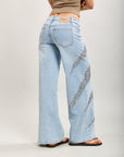Toxik3 pantalon wide en jean stretch camo strass