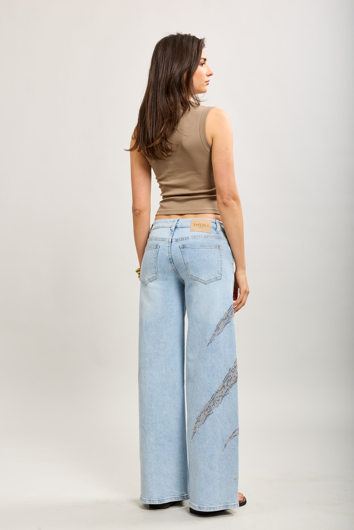 Toxik3 pantalon wide en jean stretch camo strass