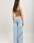 Toxik3 pantalon wide en jean stretch camo strass