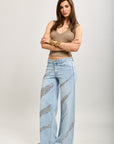 Toxik3 pantalon wide en jean stretch camo strass
