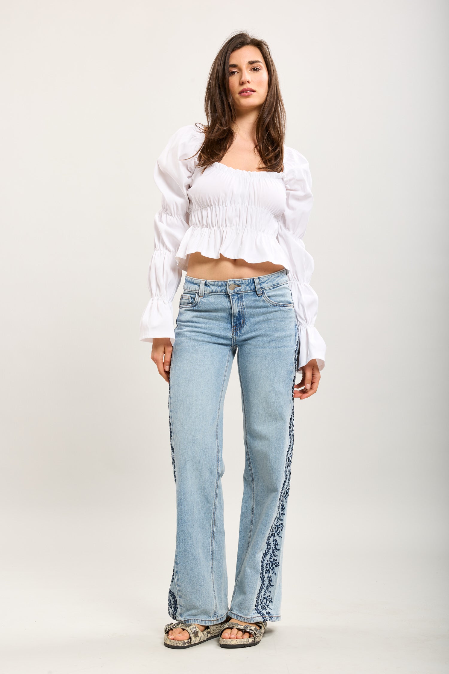 Toxik3 pantalon jean wide denim Lyocell brodé