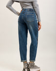 Toxik3 pantalones vaqueros mom elásticos con vuelta y pedrería