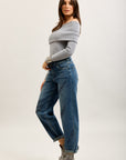 Toxik3 pantalones vaqueros mom elásticos con vuelta y pedrería
