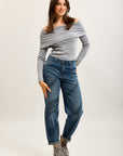 Toxik3 pantalones vaqueros mom elásticos con vuelta y pedrería