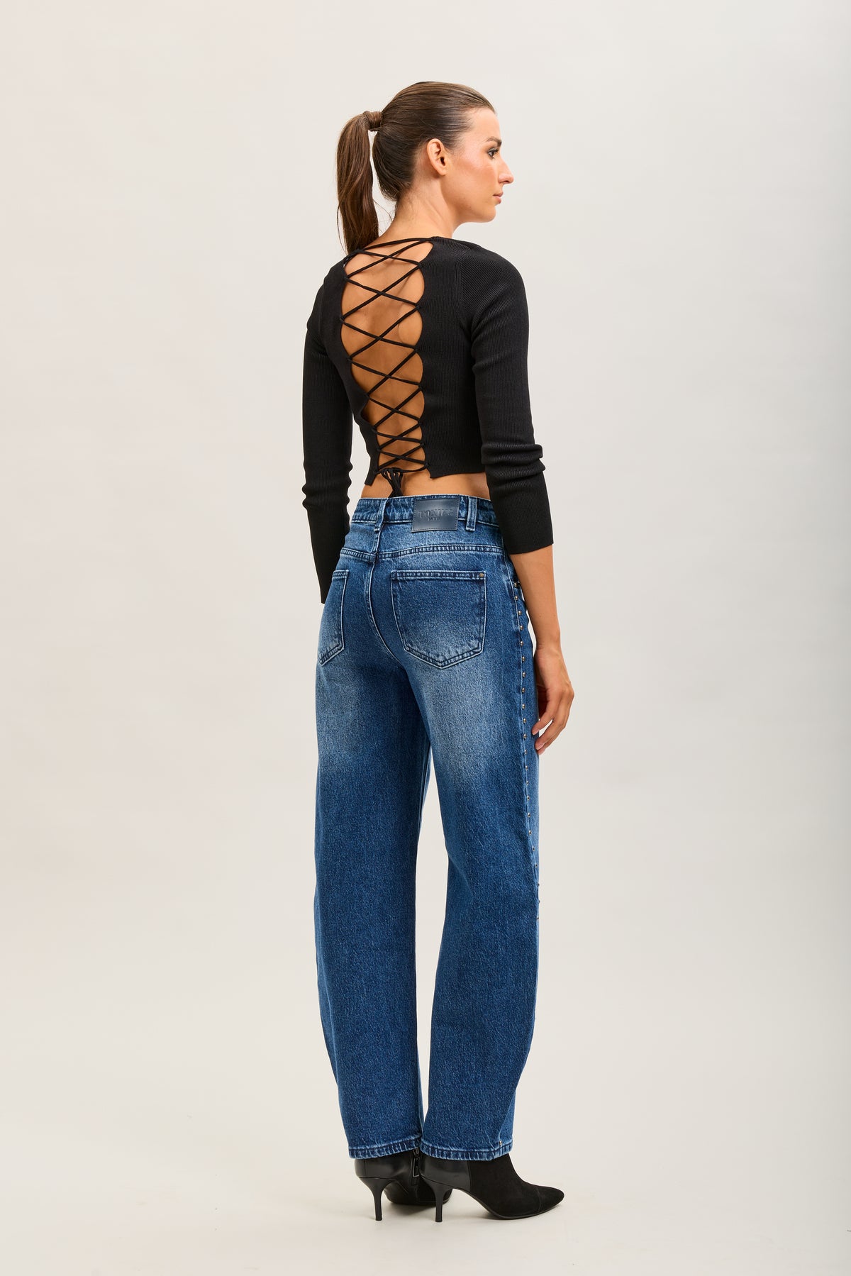 Toxik3 studded stretch denim balloon jean pants