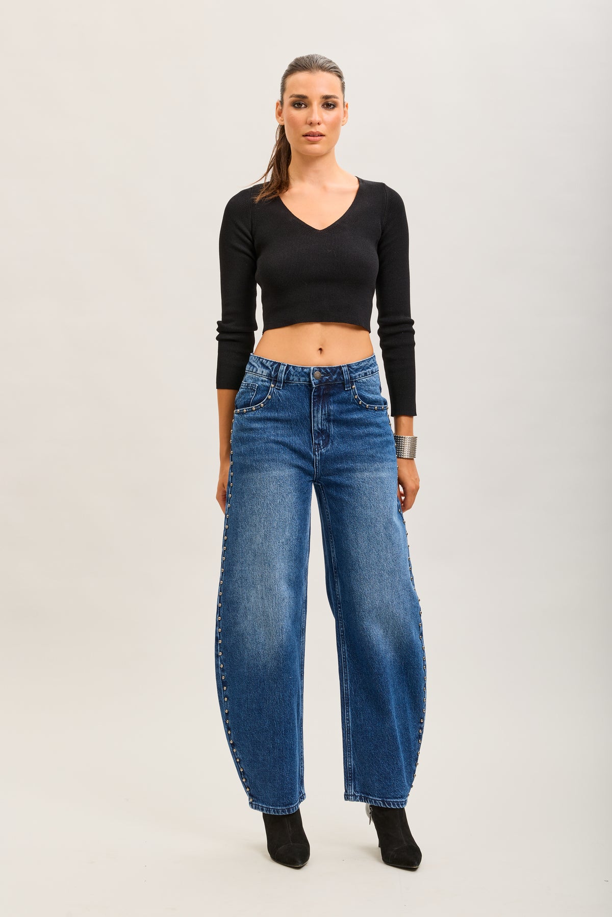 Toxik3 studded stretch denim balloon jean pants