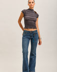 Toxik3 pantalon jean bootcut denim stretch ourlet brodé