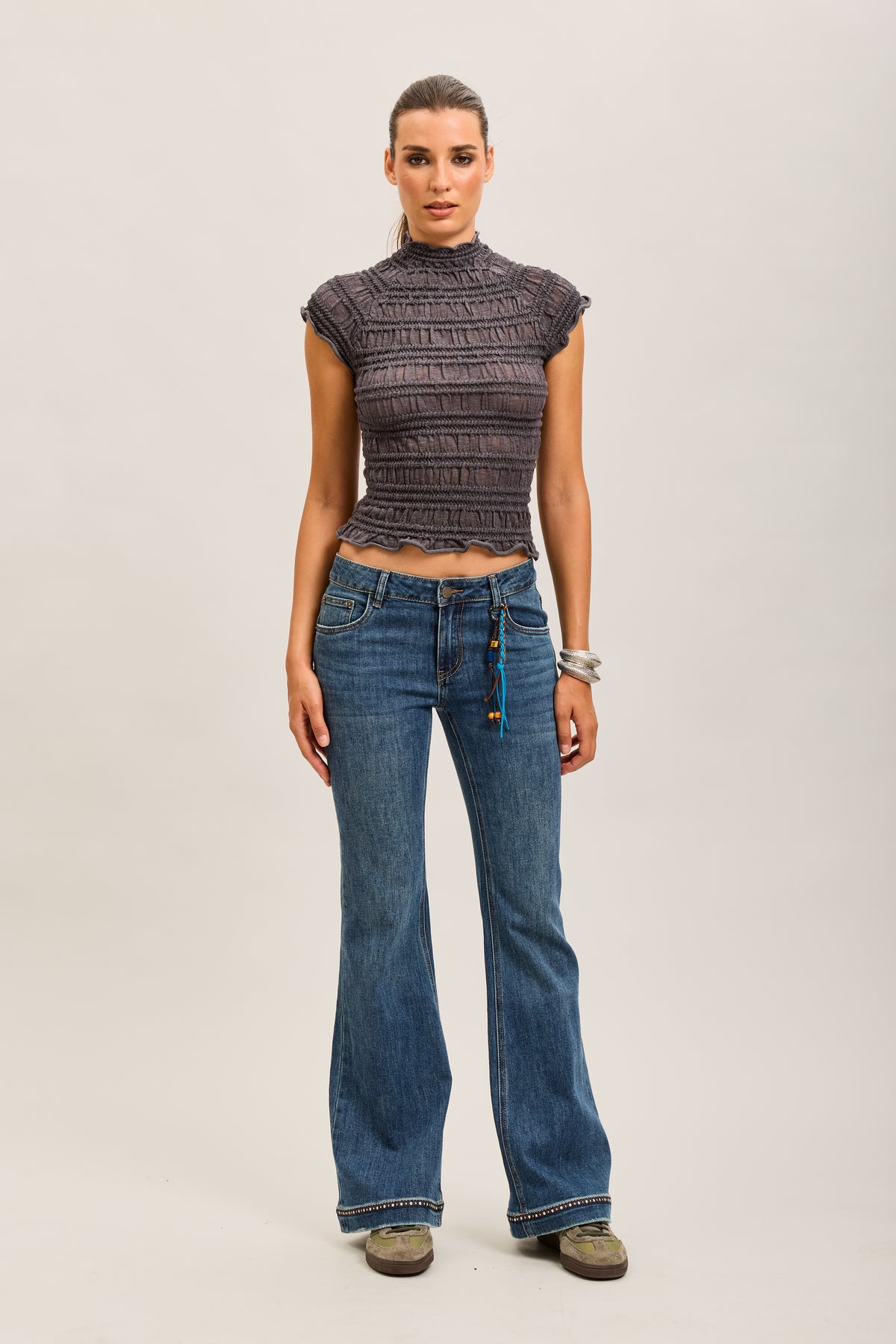 Toxik3 pantalon jean bootcut denim stretch ourlet brodé