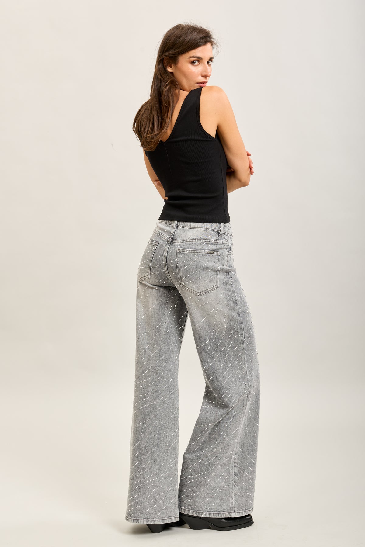 Toxik3 full rhinestone stretch wide denim jeans