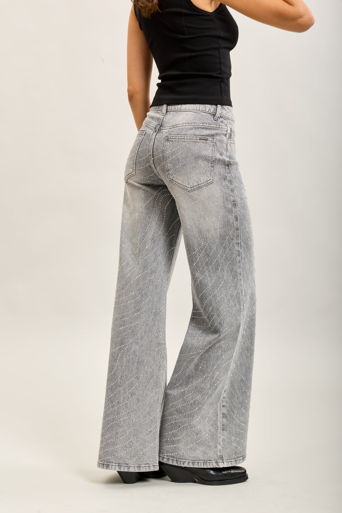 Toxik3 full rhinestone stretch wide denim jeans
