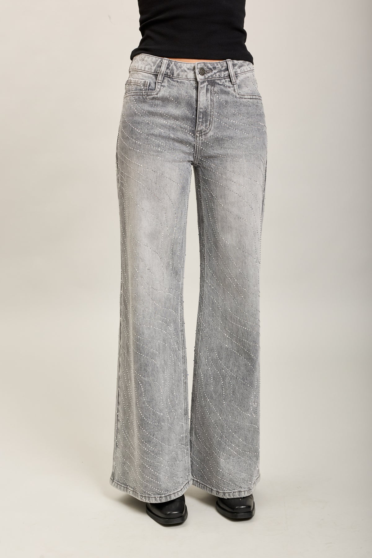 Toxik3 full rhinestone stretch wide denim jeans