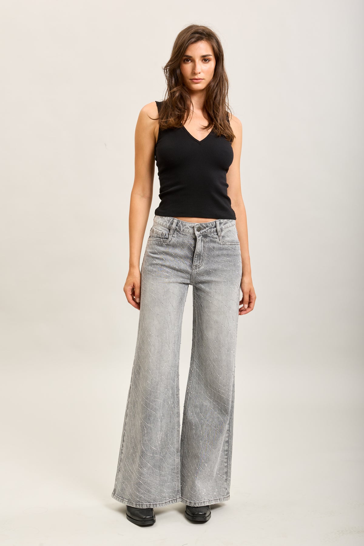 Toxik3 full rhinestone stretch wide denim jeans