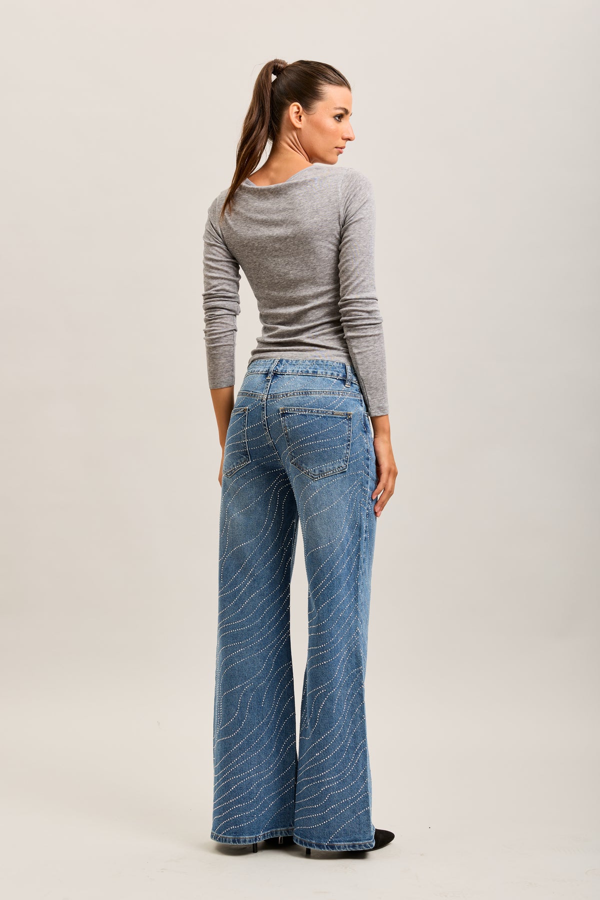 Toxik3 full rhinestone stretch wide denim jeans