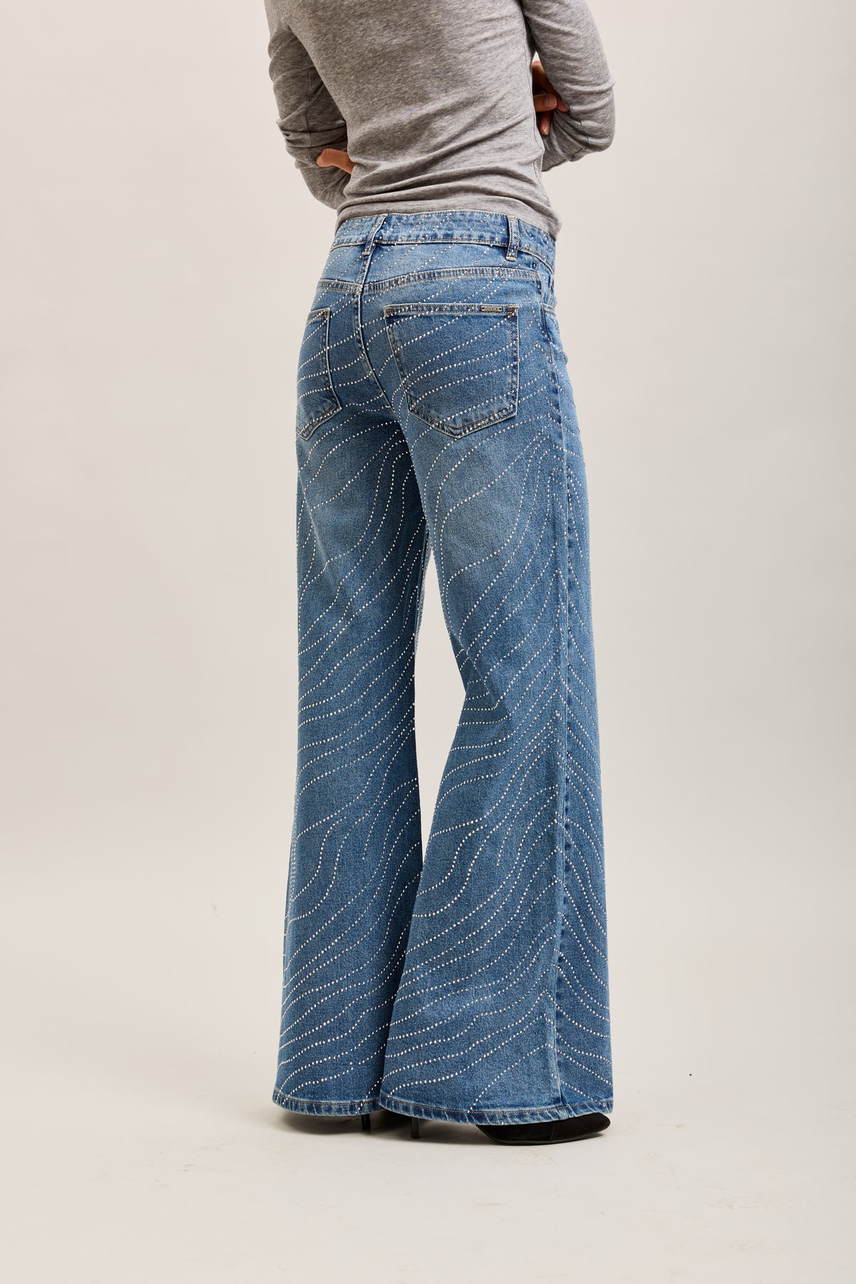 Toxik3 full rhinestone stretch wide denim jeans