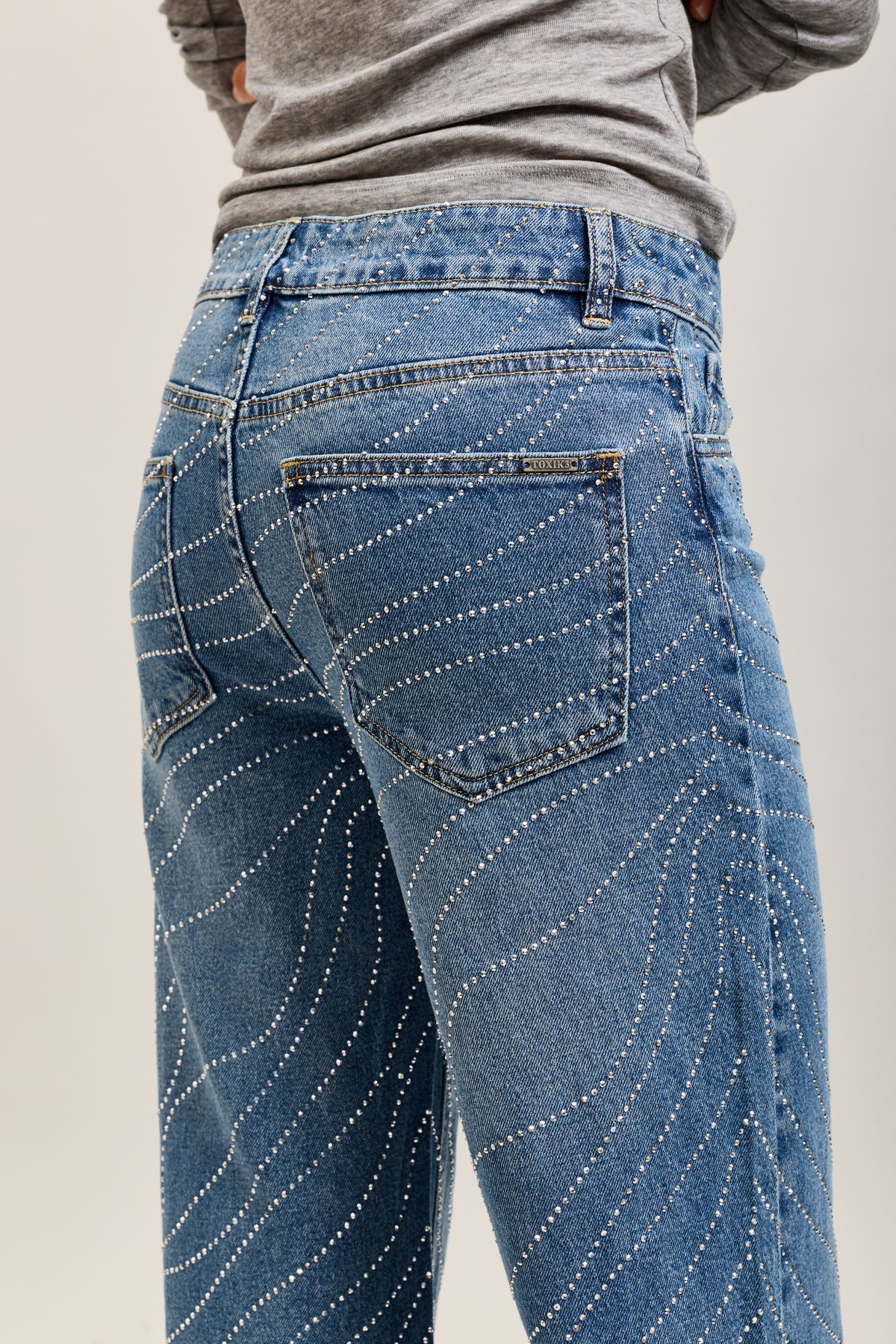 Toxik3 full rhinestone stretch wide denim jeans