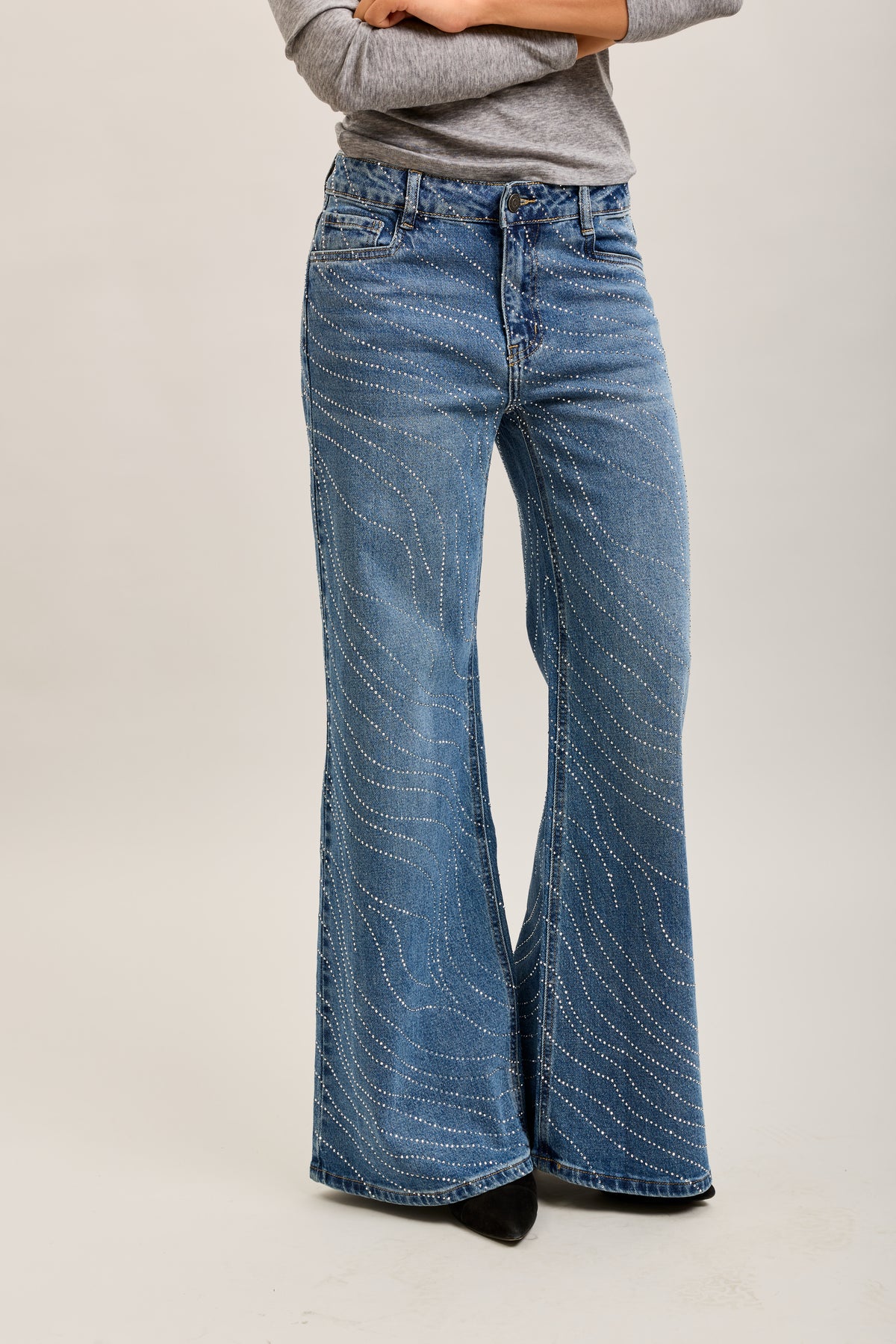 Toxik3 full rhinestone stretch wide denim jeans
