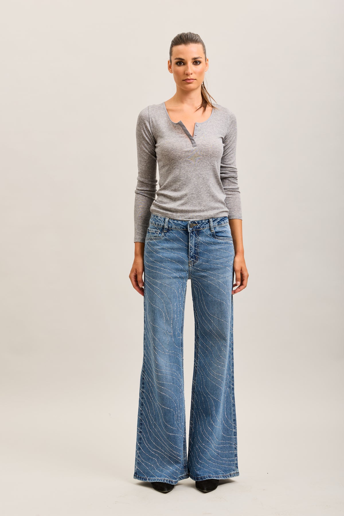 Toxik3 full rhinestone stretch wide denim jeans