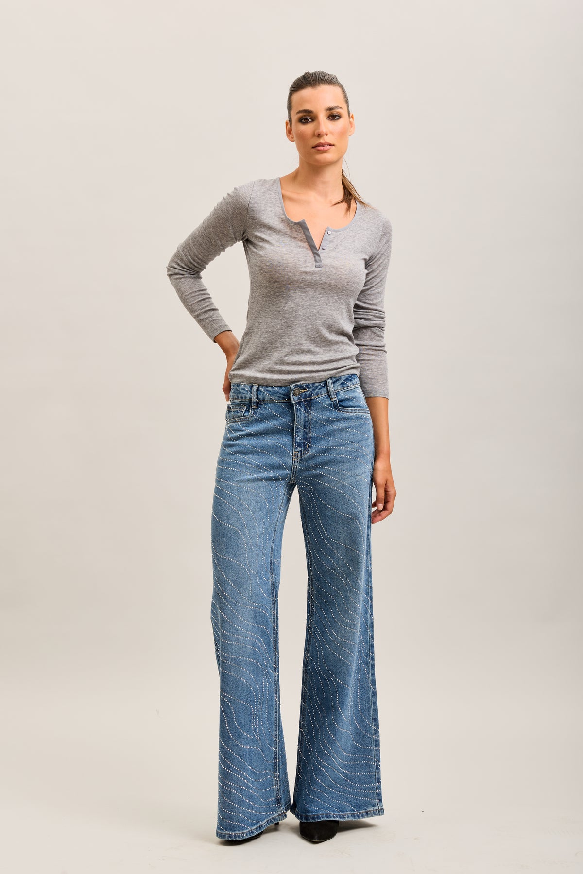 Toxik3 full rhinestone stretch wide denim jeans