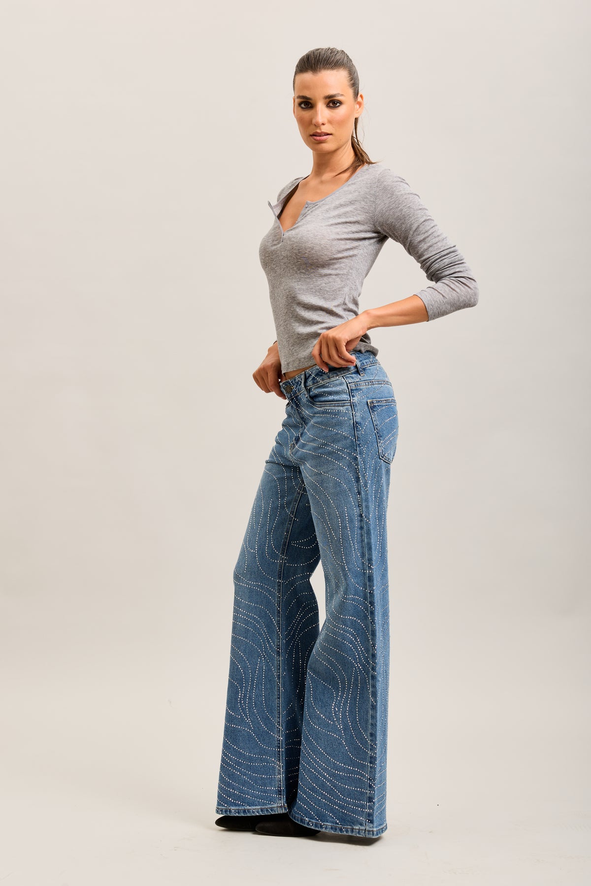 Toxik3 full rhinestone stretch wide denim jeans