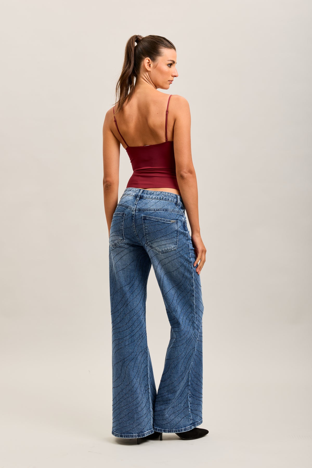 Toxik3 full rhinestone stretch wide denim jeans