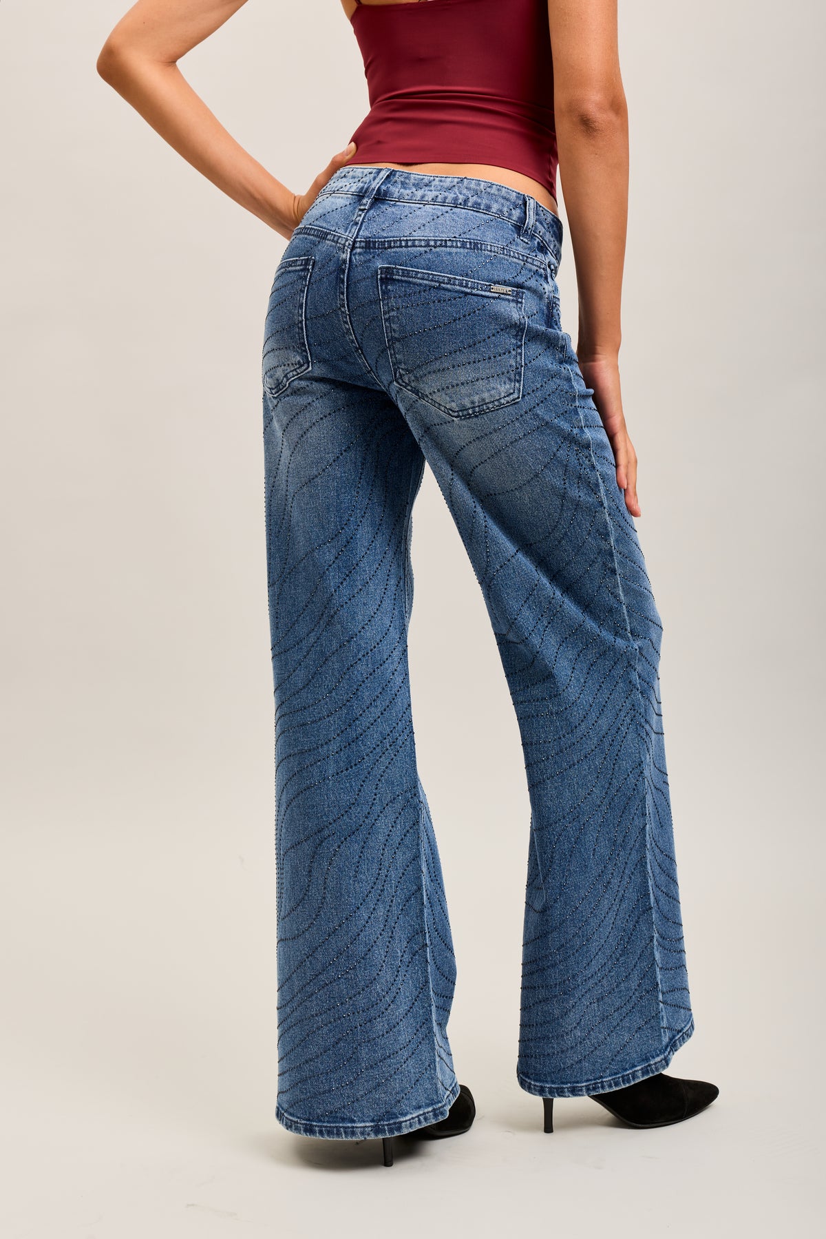 Toxik3 full rhinestone stretch wide denim jeans