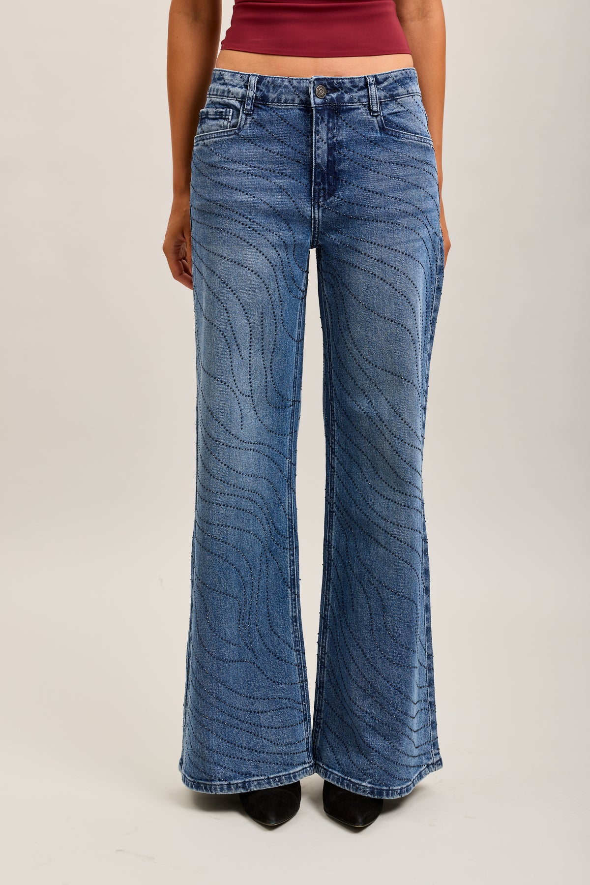 Toxik3 full rhinestone stretch wide denim jeans