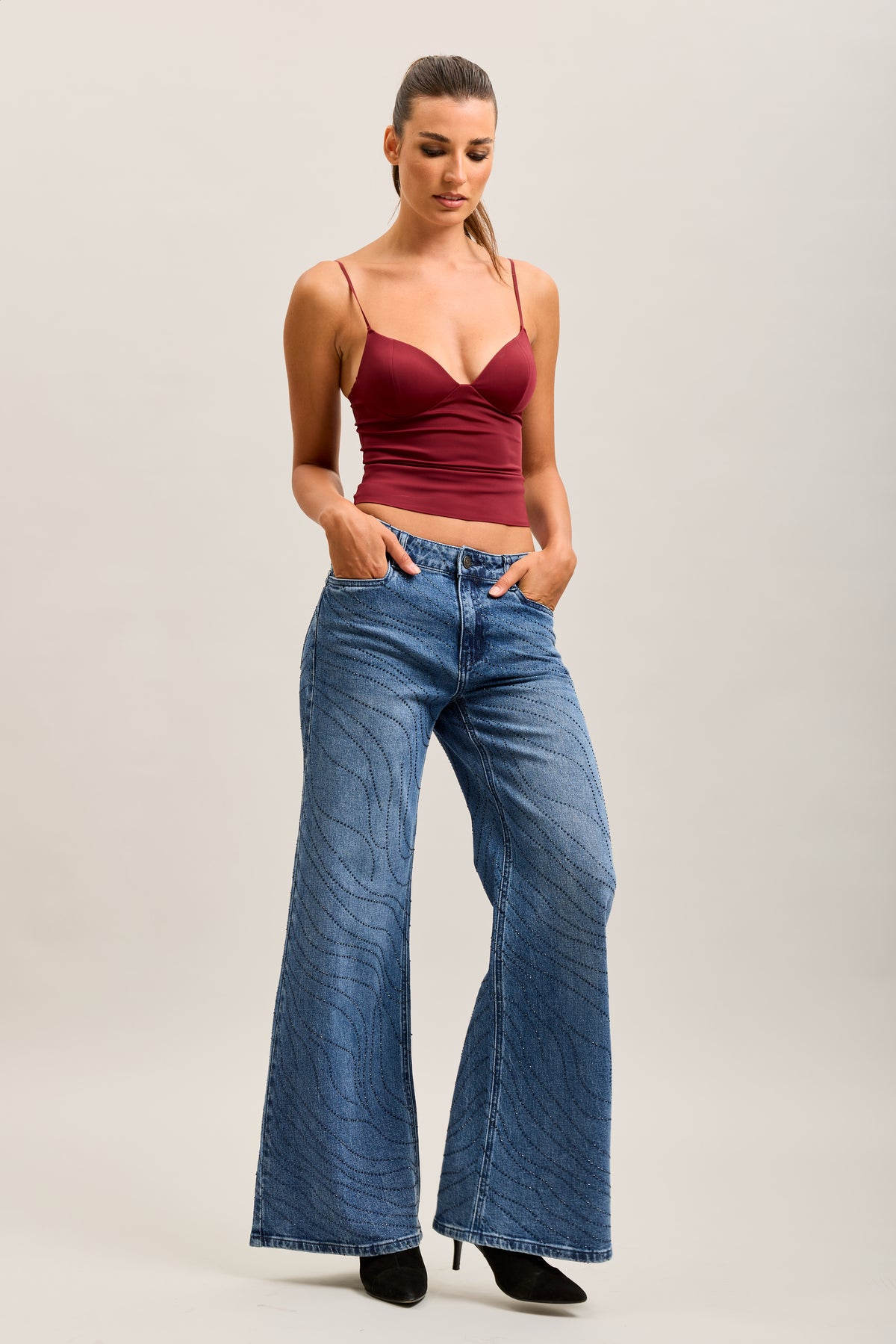 Toxik3 full rhinestone stretch wide denim jeans