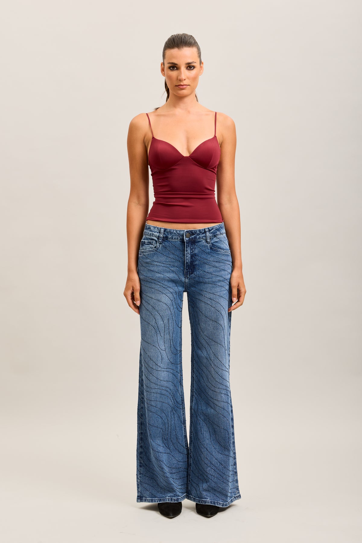 Toxik3 full rhinestone stretch wide denim jeans