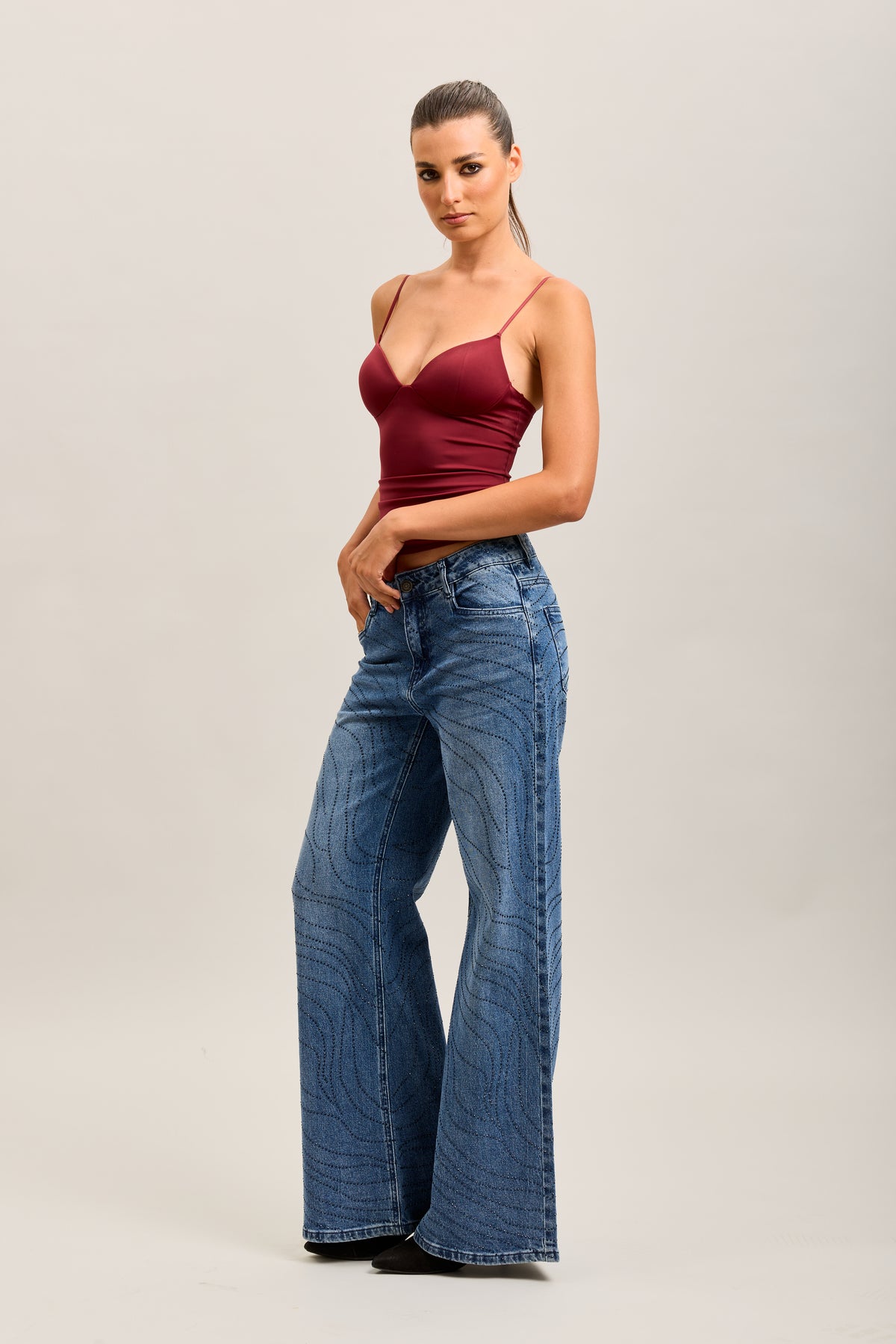Toxik3 full rhinestone stretch wide denim jeans