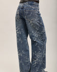 Toxik3 pantalon jean droit denim stretch imprimé floral