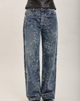 Toxik3 pantalon jean droit denim stretch imprimé floral