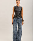 Toxik3 pantalon jean droit denim stretch imprimé floral