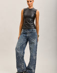 Toxik3 pantalon jean droit denim stretch imprimé floral