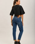 Pantalones vaqueros Mom de denim elástico con bajo de leopardo Toxik3
