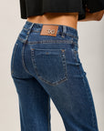 Pantalones vaqueros Mom de denim elástico con bajo de leopardo Toxik3