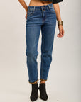 Pantalones vaqueros Mom de denim elástico con bajo de leopardo Toxik3