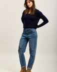 Toxik3-sterren stretch denim mom jeansbroek met strasssteentjes