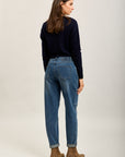 Toxik3-sterren stretch denim mom jeansbroek met strasssteentjes