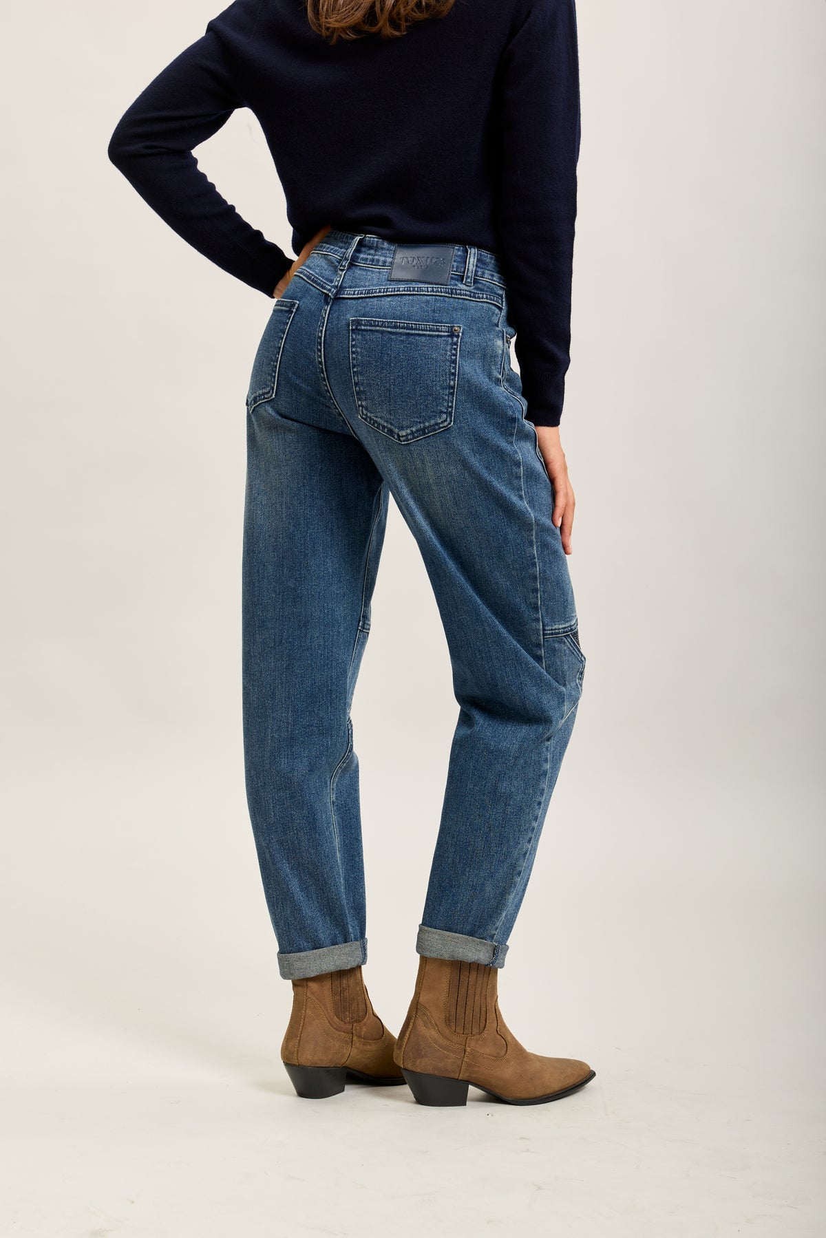 Toxik3-sterren stretch denim mom jeansbroek met strasssteentjes
